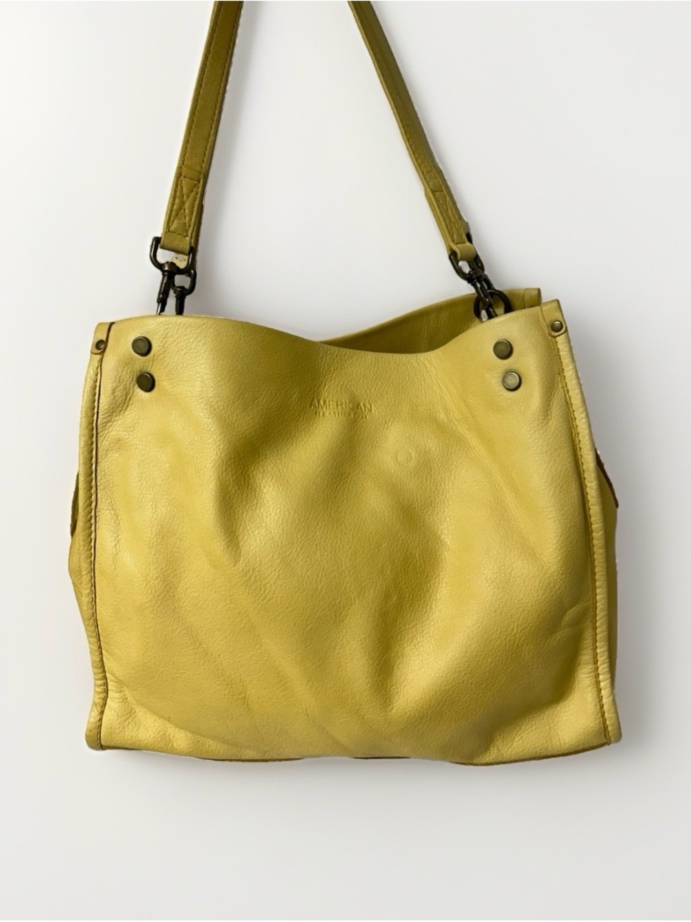 American Leather Co. Lenox Triple Entry Satchel Pale Yellow EUC Sesigner Luxury